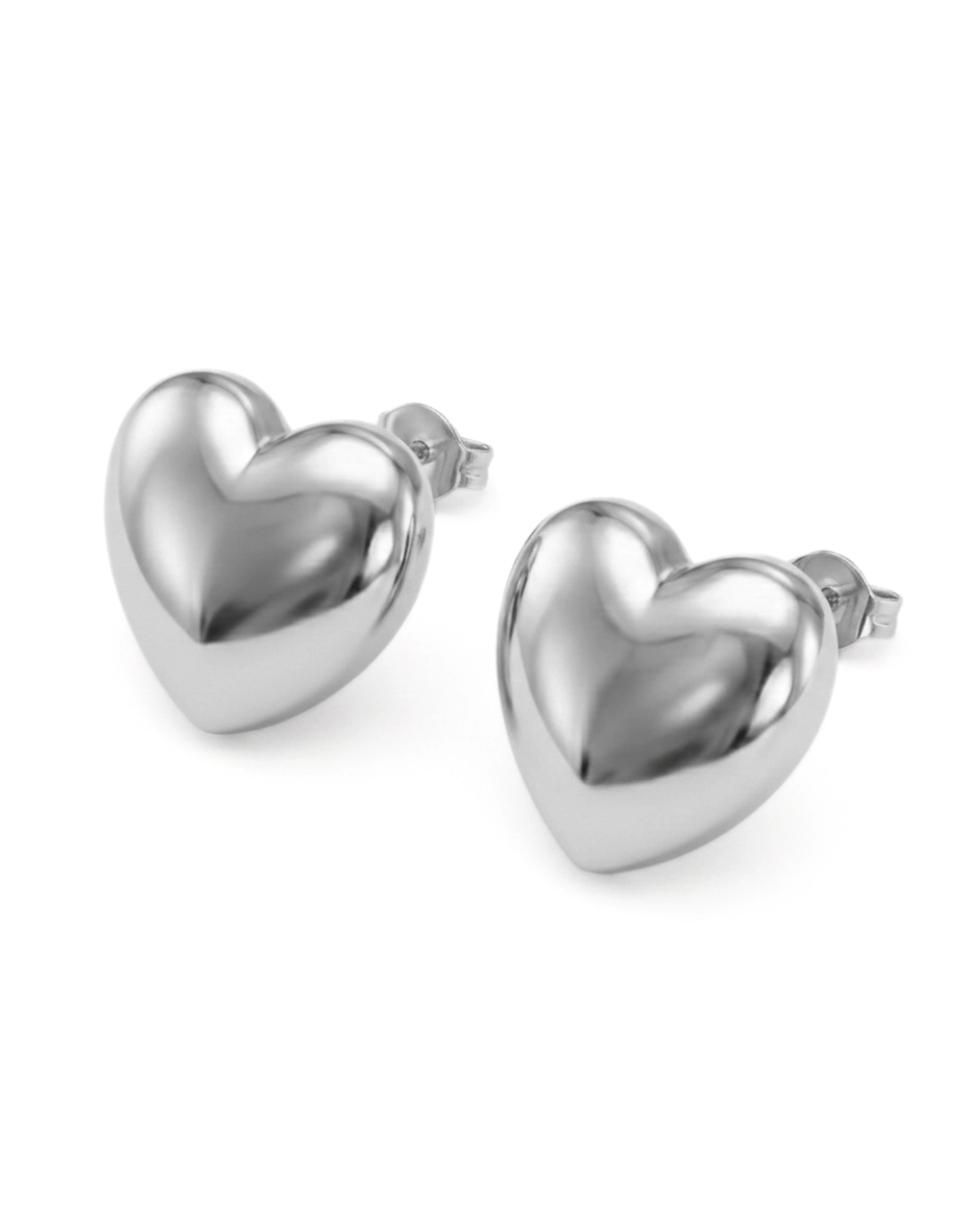 Kolczyki duże serca Caress Silver