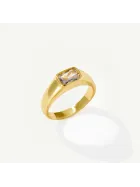Pierścionek sygnet pozłacany z cyrkonią Signet Brick Gold