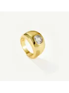 Pierścionek sygnet srebro pozłacane z cyrkonią Signet Square Gold