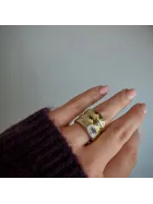 Pierścionek sygnet pozłacany z cyrkonią Signet Brick Gold