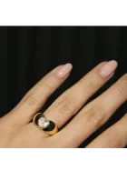 Sygnet pierścionek pozłacany z cyrkonią Signet Heart Gold