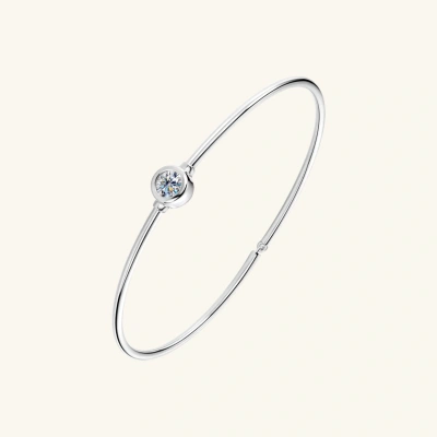 Sztywna bransoletka bangle srebrna z Moissanitem pozłacana białym złotem