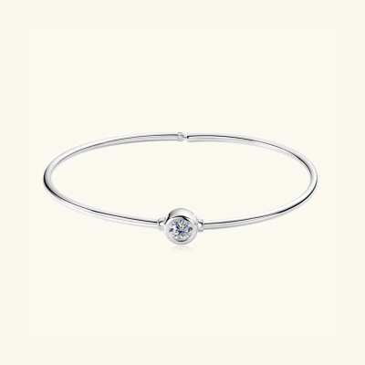 Sztywna bransoletka bangle srebrna z Moissanitem pozłacana białym złotem