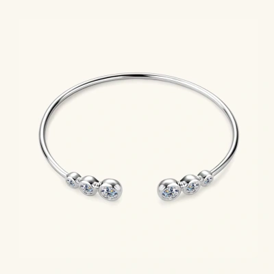 Sztywna bransoletka bangle srebrna pozłacana z Moissanitem pozłacana białym złotem