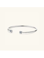 Sztywna bransoletka bangle srebrna z Moissanitami pozłacana białym złotem