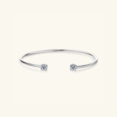 Sztywna bransoletka bangle srebrna z Moissanitami pozłacana białym złotem