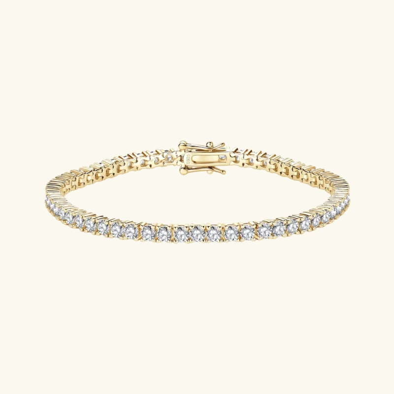 Bransoletka srebrna pozłacana tenisowa z Moissanitami