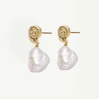 Pozłacane kolczyki z perłą Helix Pearl Gold, srebro 925 pozłacane