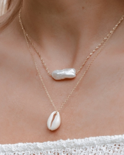 Naszyjnik srebrny pozłacany z muszlą Shell Gold