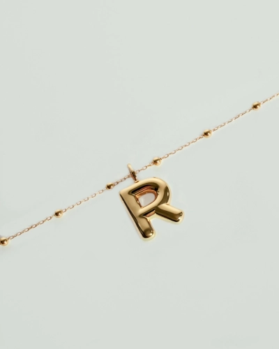 Naszyjnik z pompowaną literką R srebro pozłacane