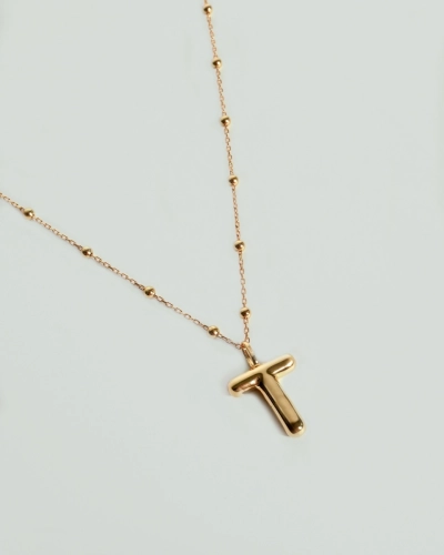 Naszyjnik z pompowaną literką T srebro pozłacane