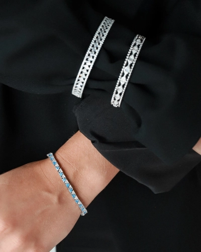 Bransoletka srebrna sztywna z cyrkoniami Crown Silver