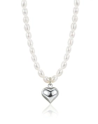 Naszyjnik z perłami i serduszkiem Beloved Pearl Silver