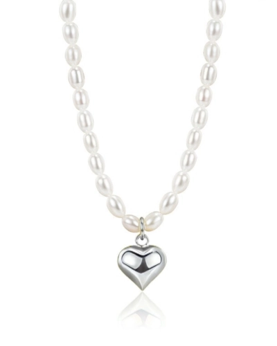 Naszyjnik z perłami i serduszkiem Beloved Pearl Silver