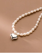 Naszyjnik z perłami i serduszkiem Beloved Pearl Silver