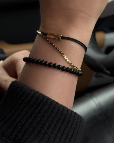 Bransoletka unisex z czarnego onyxu i srebra Black