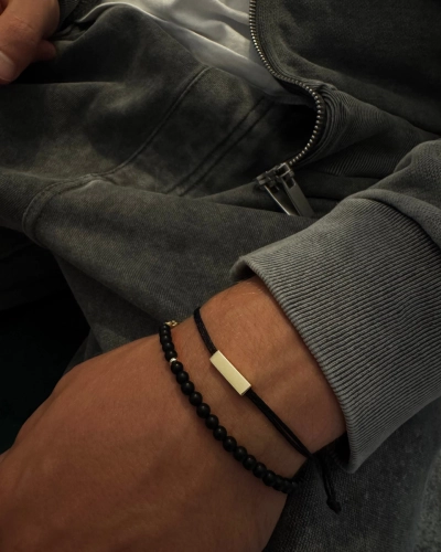 Bransoletka unisex z czarnego onyxu i srebra Black