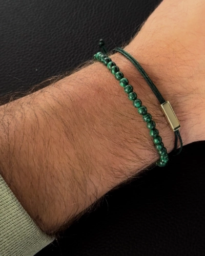 Bransoletka unisex z zielonego malachitu i srebra Greeny