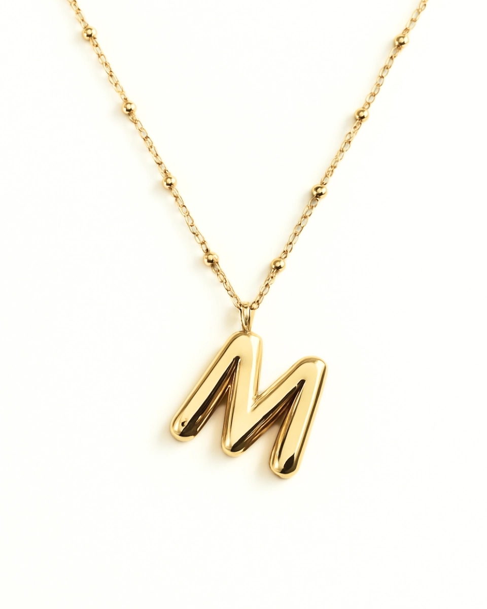 Naszyjnik z pompowaną literką M srebro pozłacane
