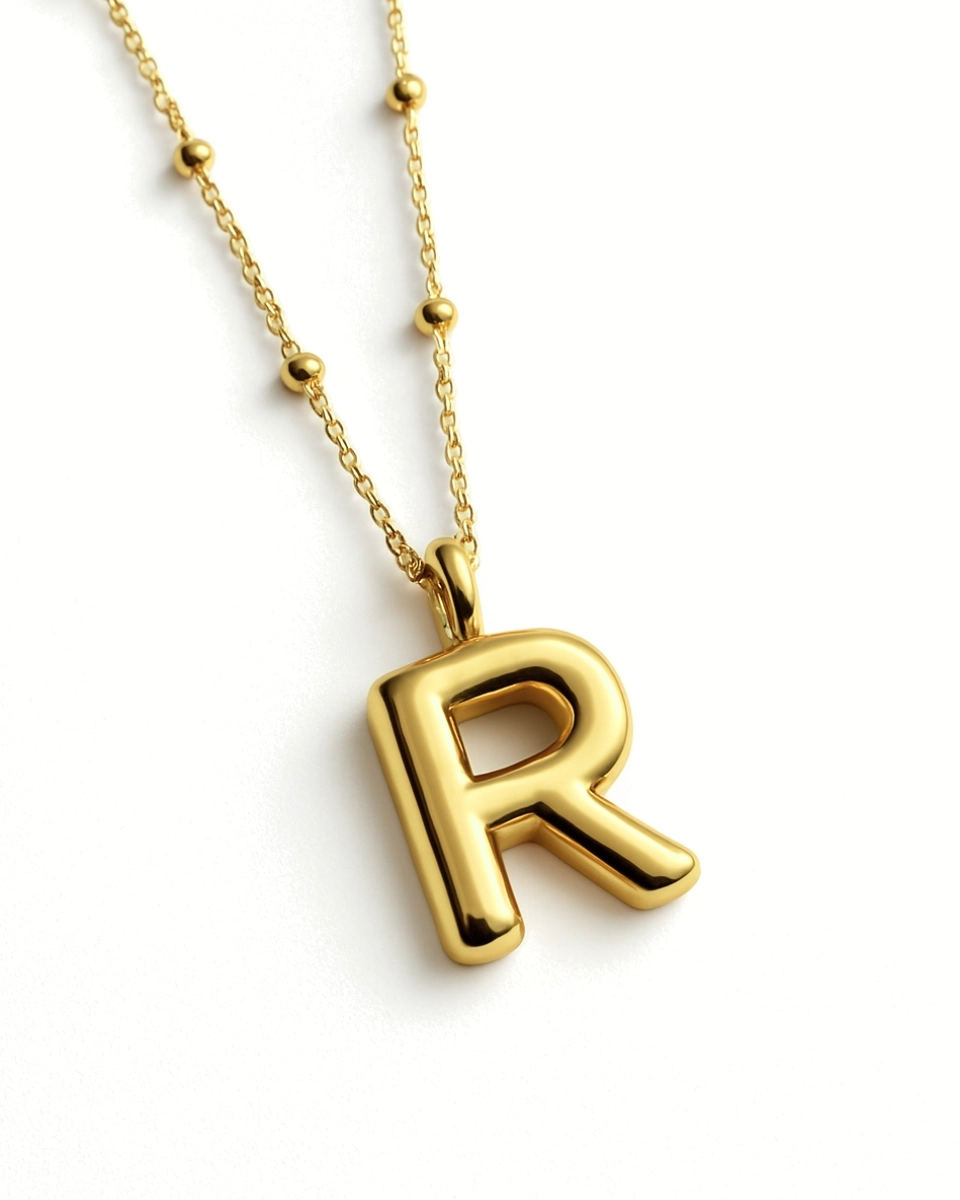 Naszyjnik z pompowaną literką R srebro pozłacane