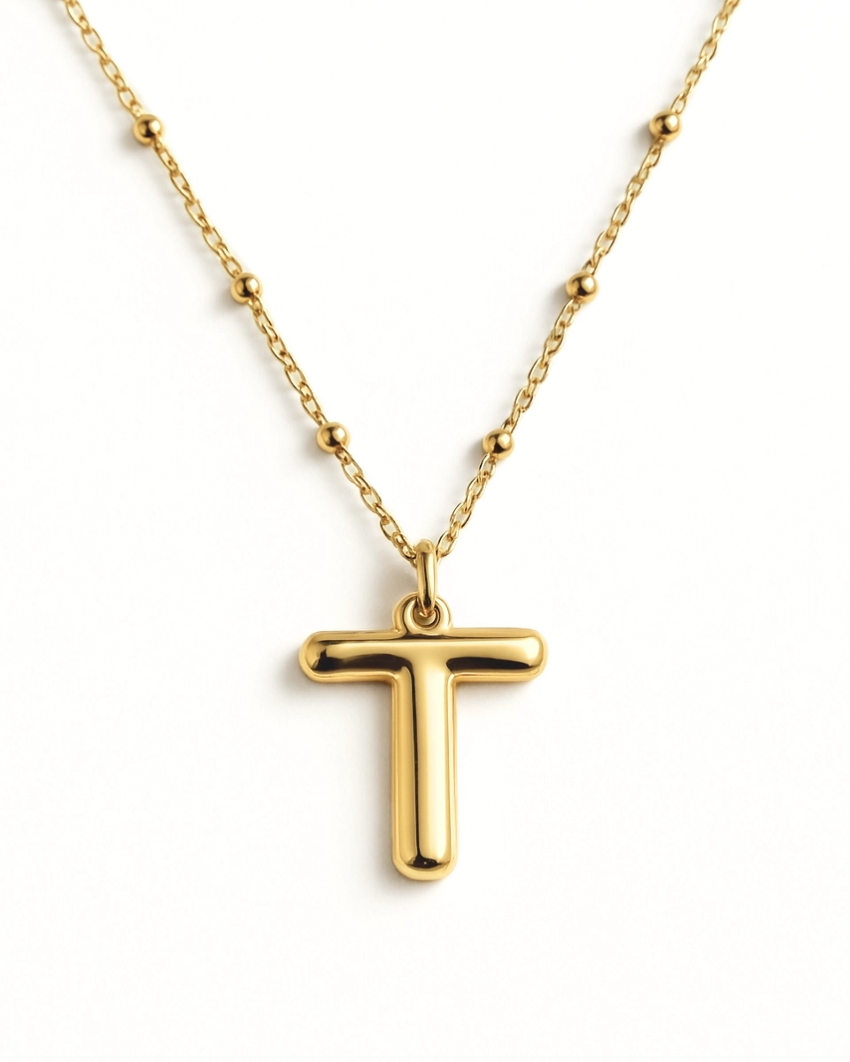 Naszyjnik z pompowaną literką T srebro pozłacane