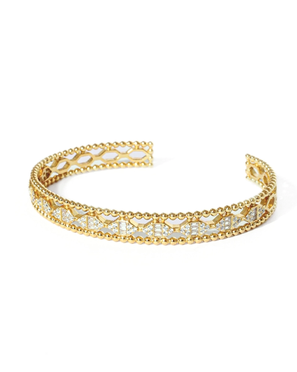 Bransoletka sztywna bangle pozłacana 18 k złotem z cyrkoniami Ceremony Gold
