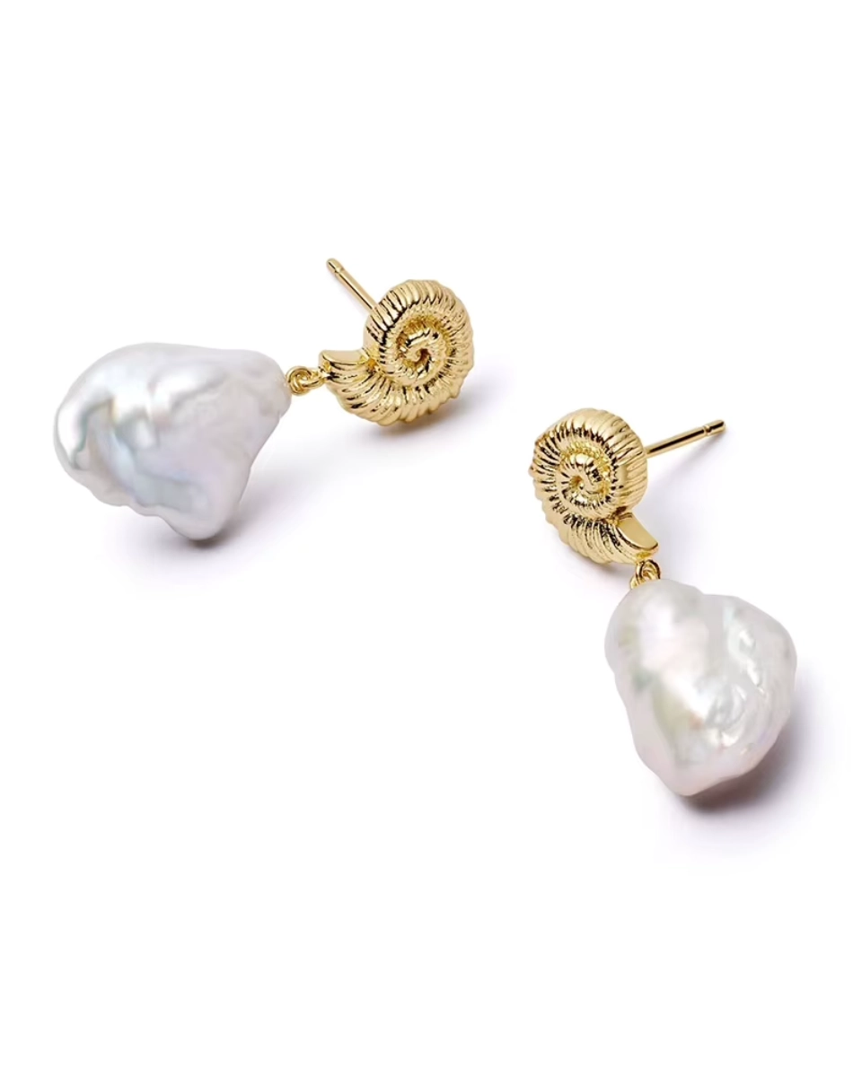 Pozłacane kolczyki z perłą Helix Pearl Gold, srebro 925 pozłacane