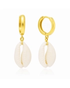 Kolczyki srebrne pozłacane z muszlą Shell Hoops Gold