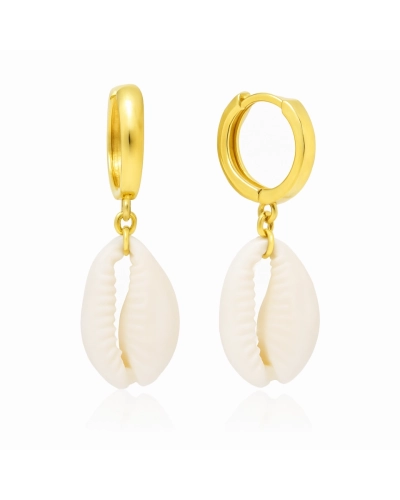 Kolczyki srebrne pozłacane z muszlą Shell Hoops Gold