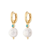 Kolczyki pozłacane z perłą naturalną barokową i turkusem | Snobistiq