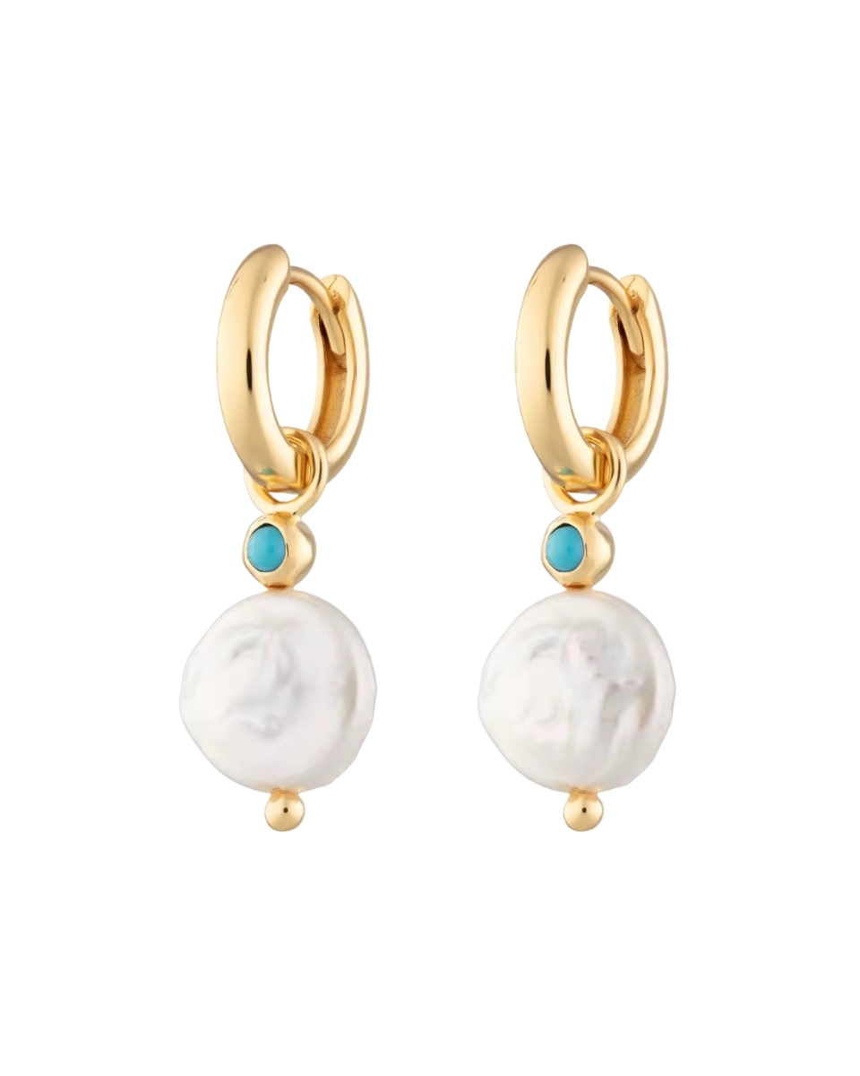 Kolczyki pozłacane z perłą naturalną barokową i turkusem | Snobistiq