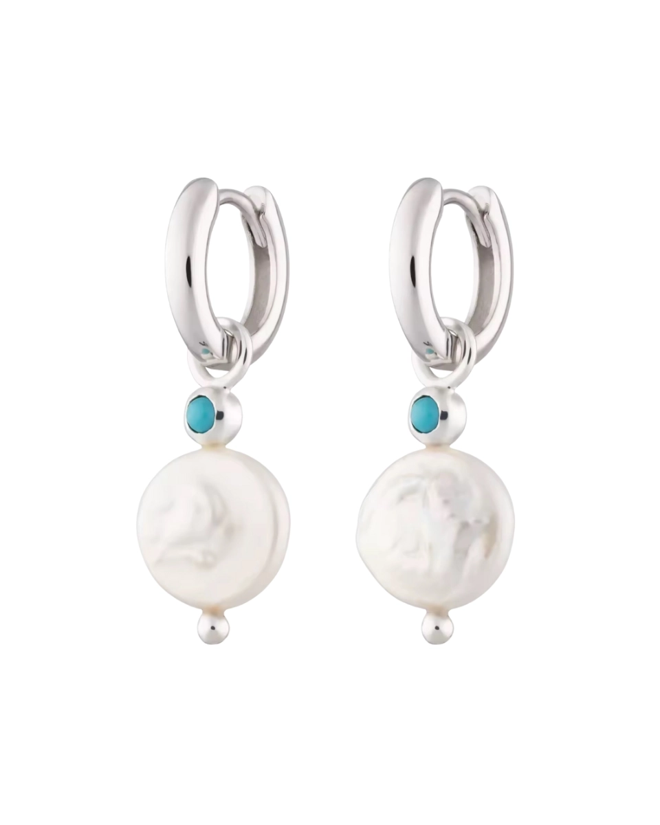 Srebrne kolczyki z perłą naturalną barokową i turkusem | Snobistiq